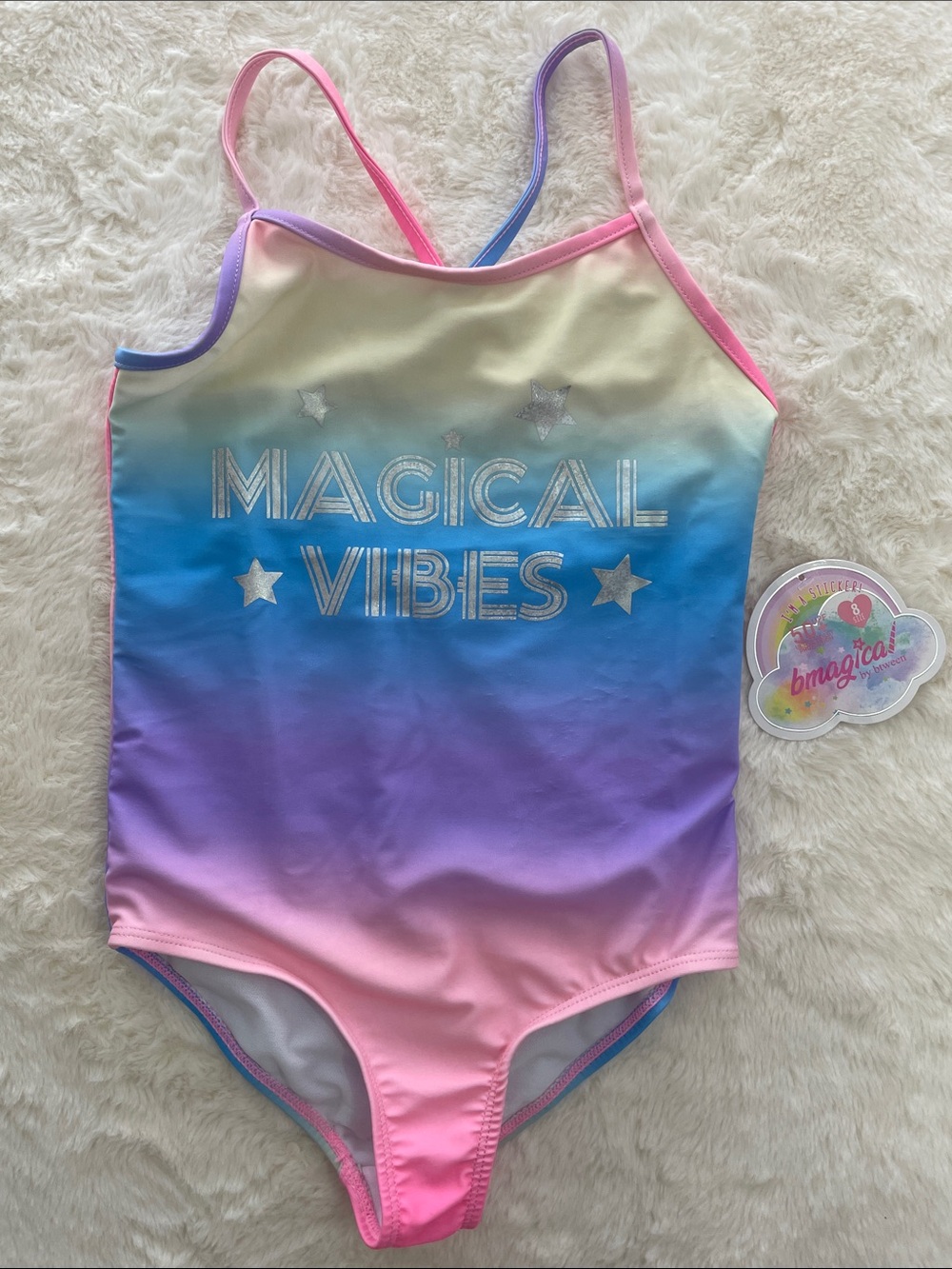 SALE! NWT Magical Vibes One-Piece Swimsuit - Pastel Rainbow UPF 50+ Size 8